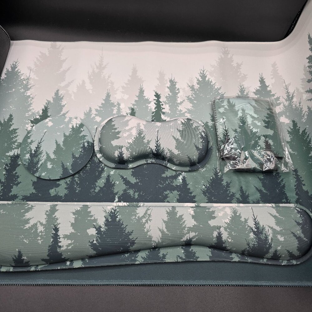 5-in-1 Ergonomic Desk Set – Forest Print Mouse Pad & Wrist Rest – NIB